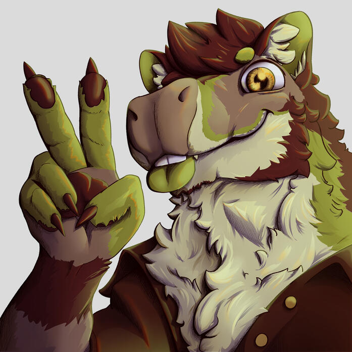 Um ícone de uma capivara humanoide fazendo um sinal de paz e amor com a mão. Sua língua está pra fora, fazendo um "blep". Seus olhos são grandes e cartonescos